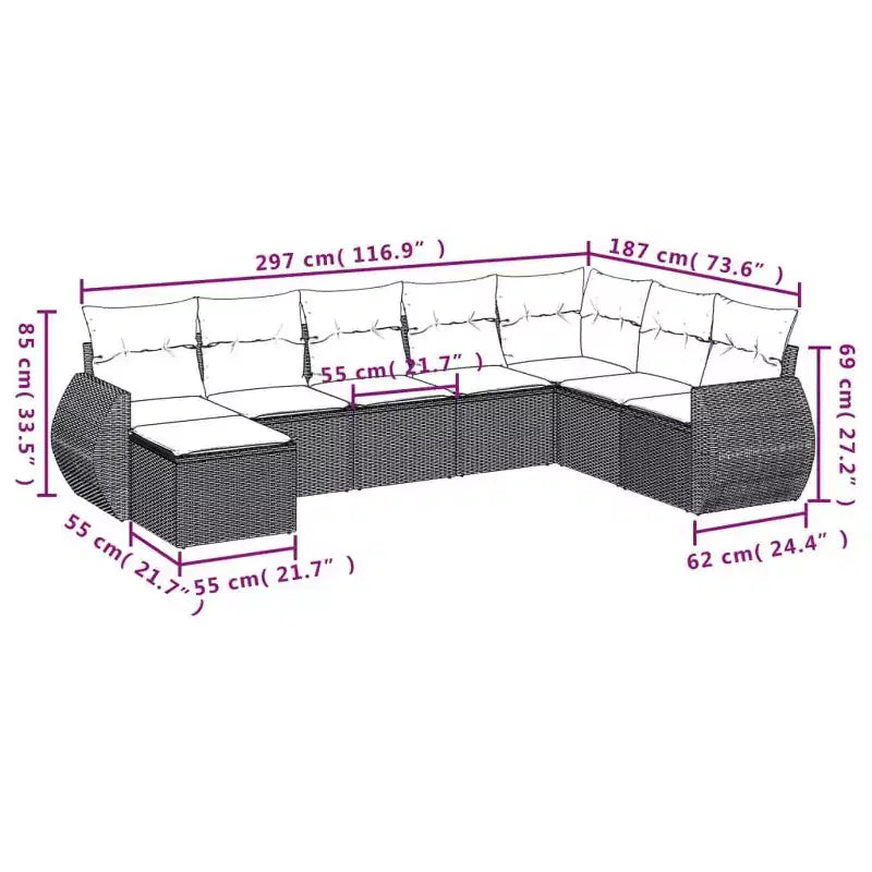 vidaXL Patio Sofa Set Black, Blue PE rattan, powder-coated steel, polyester - Gray and Blue Without Table