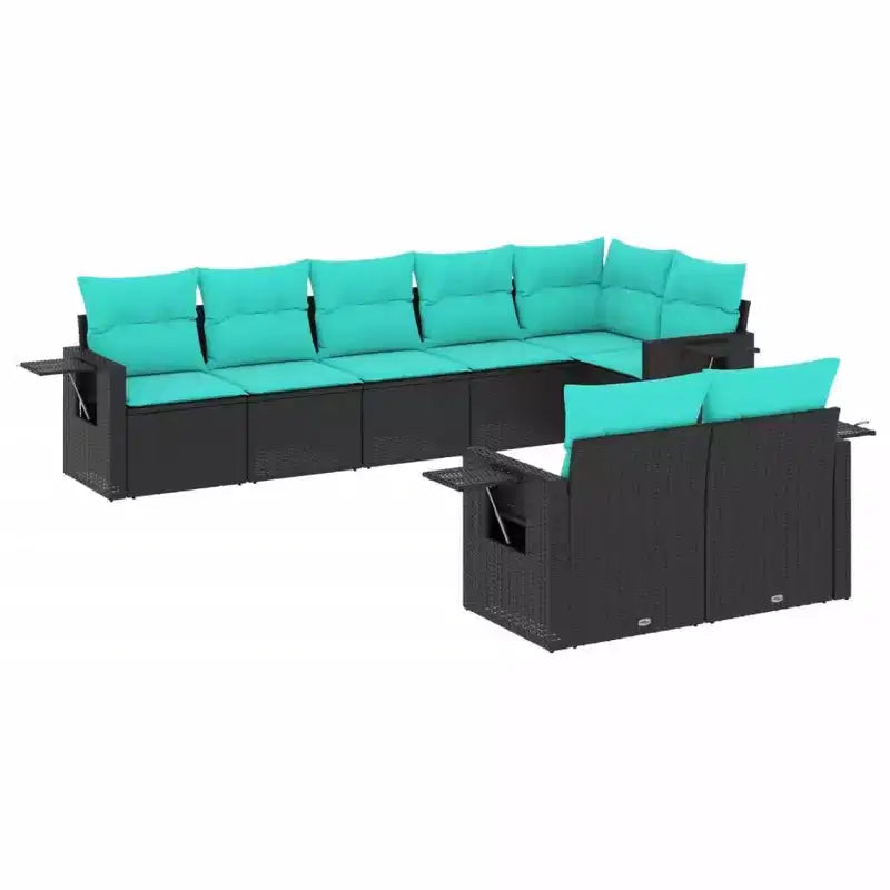 vidaXL Patio Sofa Set Black, Blue PE Rattan, Powder-Coated Steel, Polyester
