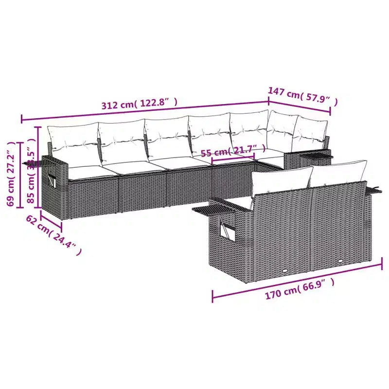 vidaXL Patio Sofa Set Black, Blue PE Rattan, Powder-Coated Steel, Polyester