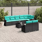 vidaXL Patio Sofa Set Black, Blue PE Rattan, Powder-Coated Steel, Polyester