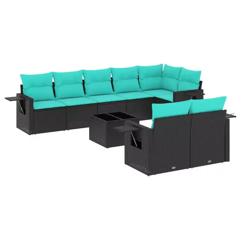 vidaXL Patio Sofa Set Black, Blue PE Rattan, Powder-Coated Steel, Polyester