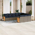 vidaXL Patio Sofa Set Black with Blue Cushions