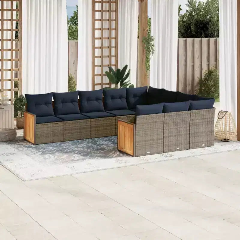 vidaXL Patio Sofa Set Black with Blue Cushions