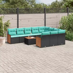 vidaXL Patio Sofa Set Black with Blue Cushions