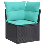 vidaXL Patio Sofa Set Black with Blue Cushions