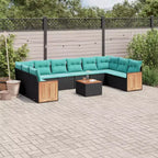 vidaXL Patio Sofa Set Black and Blue PE Rattan, Powder-Coated Steel Large