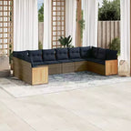 vidaXL Patio Sofa Set Black and Blue PE Rattan, Powder-Coated Steel Large