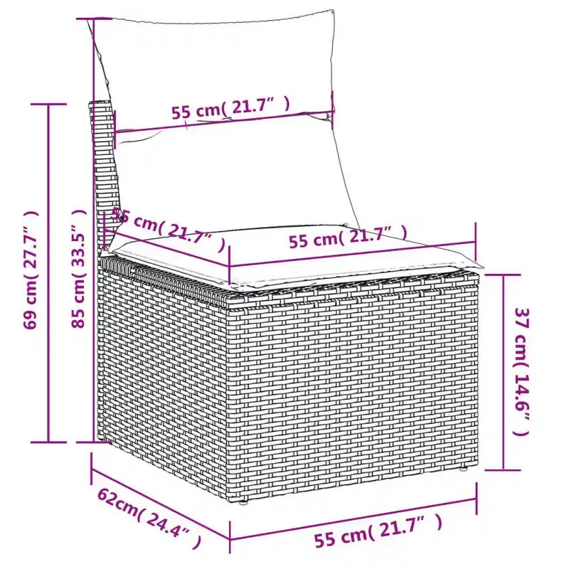 vidaXL Patio Sofa Set Black and Blue PE Rattan, Powder-Coated Steel Large