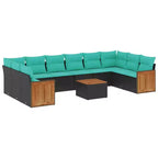 vidaXL Patio Sofa Set Black and Blue PE Rattan, Powder-Coated Steel Large
