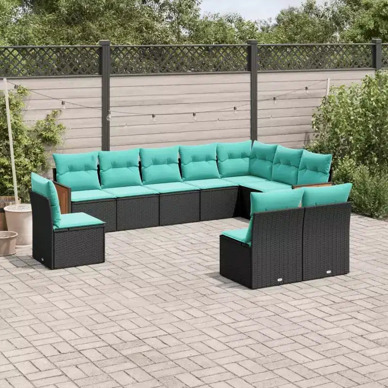 vidaXL Patio Sofa Set Black PE Rattan 10 Piece Adjustable Feet