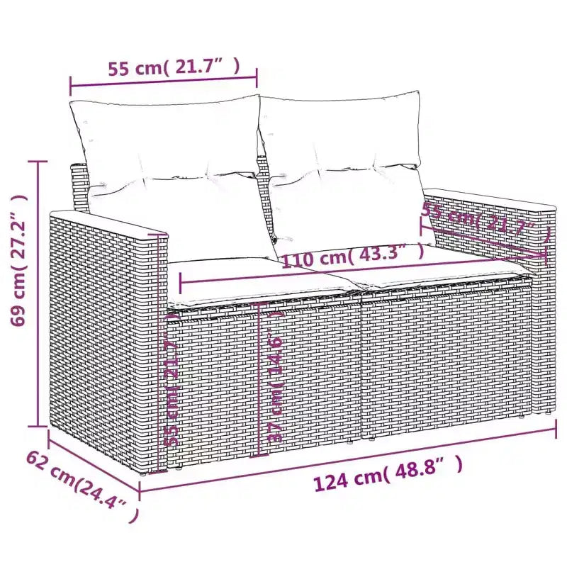vidaXL Patio Sofa Set Black PE Rattan 10 Piece Adjustable Feet