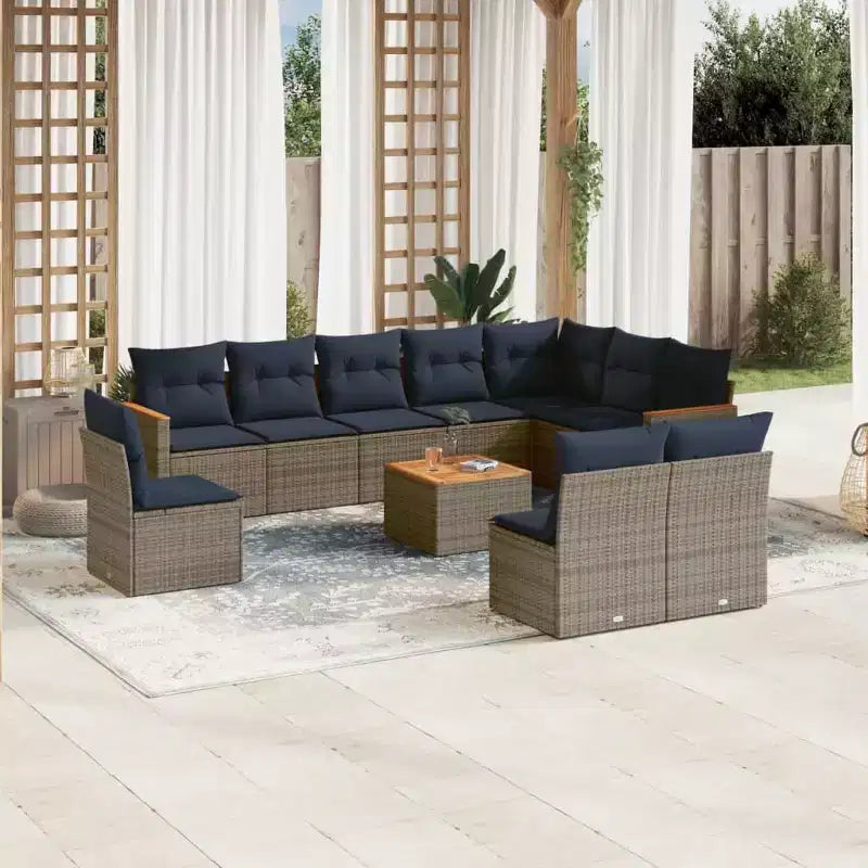 vidaXL Patio Sofa Set Black PE Rattan 10 Piece Adjustable Feet