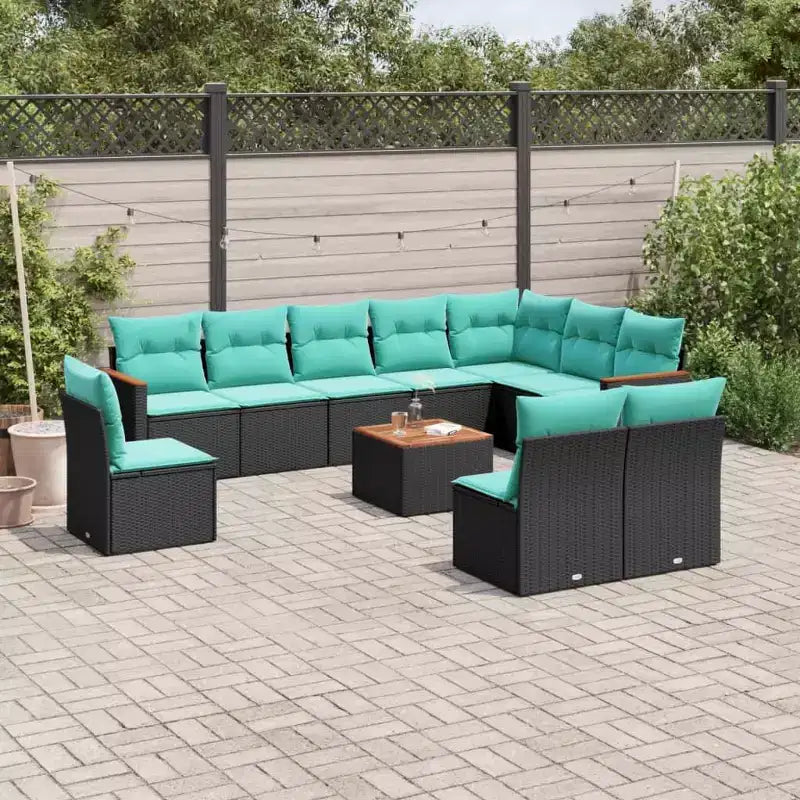 vidaXL Patio Sofa Set Black PE Rattan 10 Piece Adjustable Feet