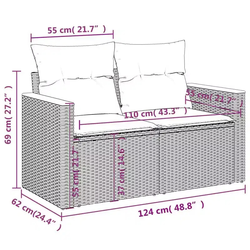 vidaXL Patio Sofa Set Black PE Rattan 10 Piece Adjustable Feet