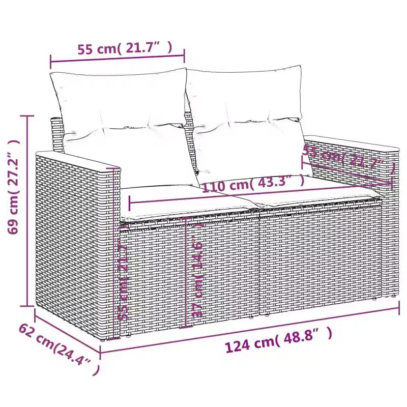 vidaXL Patio Sofa Set Black - Black Without Table