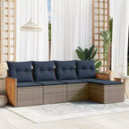 vidaXL Patio Sofa Set Black sofa with blue cushions