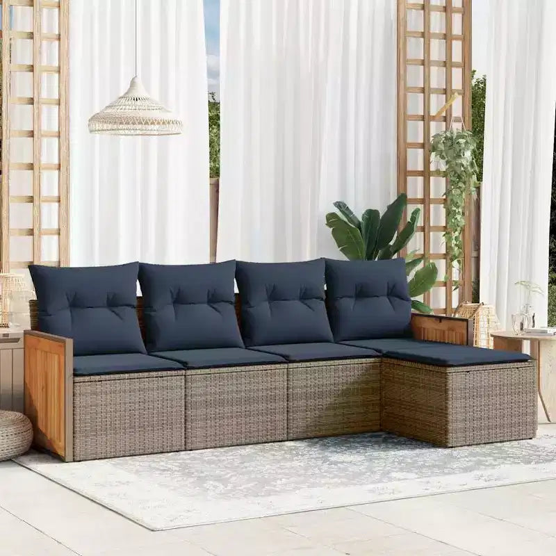 vidaXL Patio Sofa Set Black sofa with blue cushions
