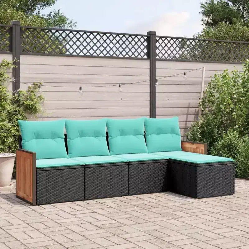 vidaXL Patio Sofa Set Black sofa with blue cushions