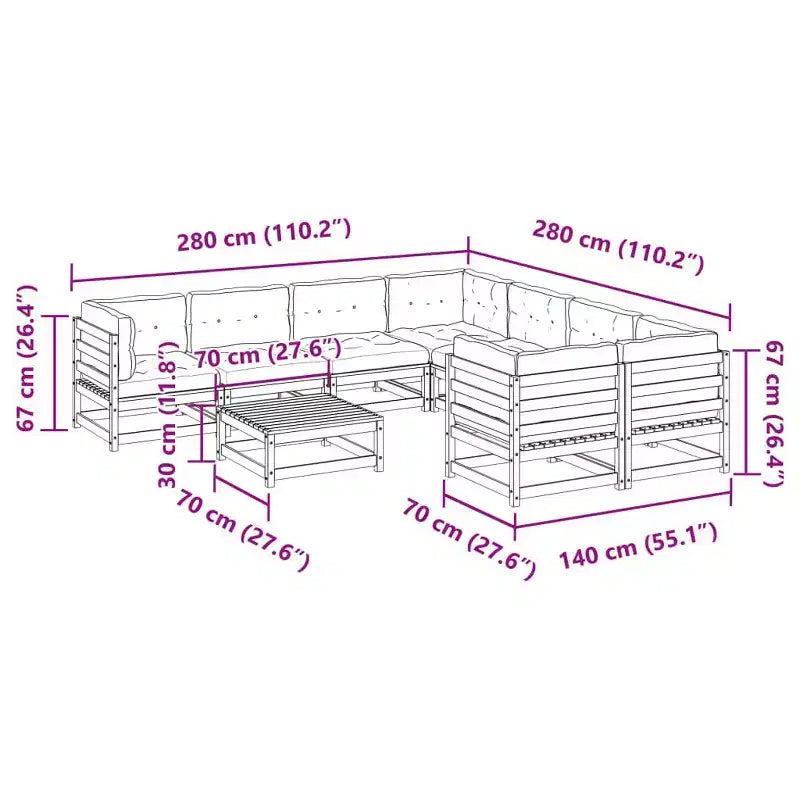 vidaXL 9 Piece Patio Sofa Set Solid Wood Pine