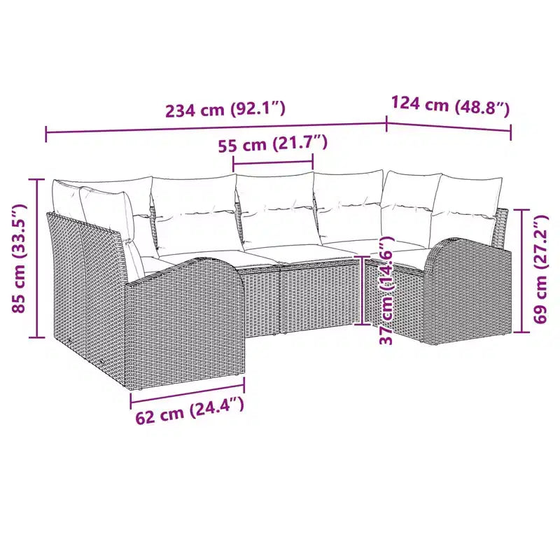 vidaXL Garden Sofa Set 6 pcs Brown Poly rattan