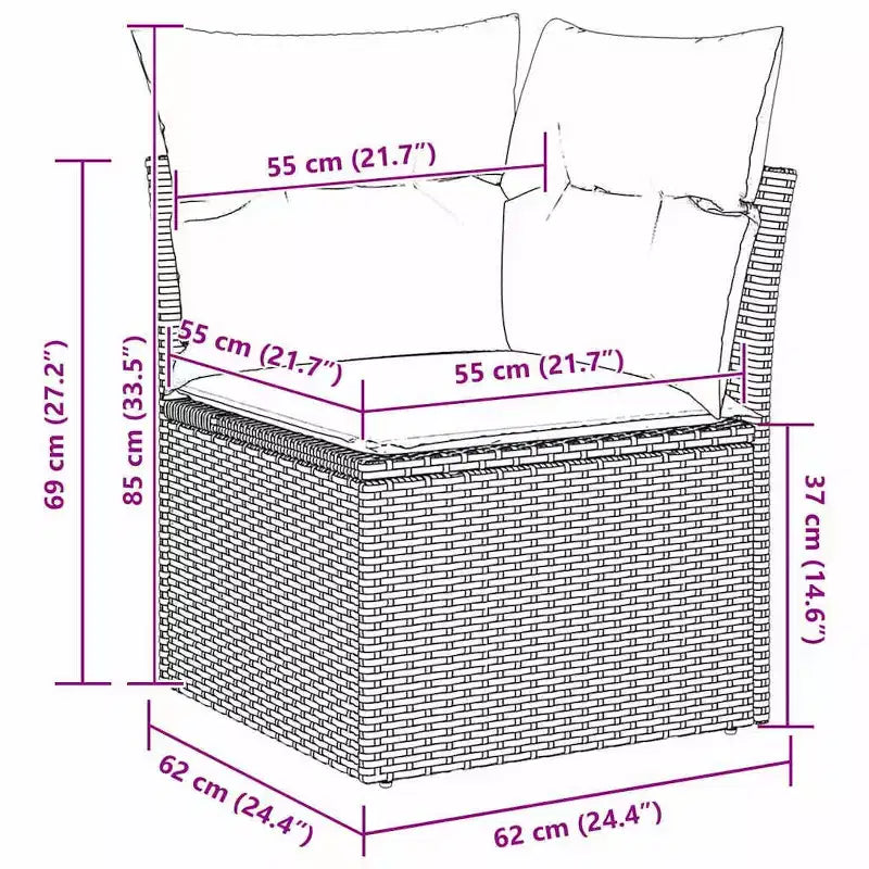 vidaXL Garden Sofa Set 9 pcs Brown Poly rattan - Brown Without Table