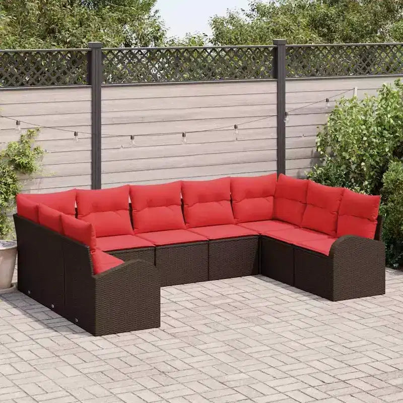 vidaXL Garden Sofa Set 9 pcs Brown Poly rattan - Brown Without Table