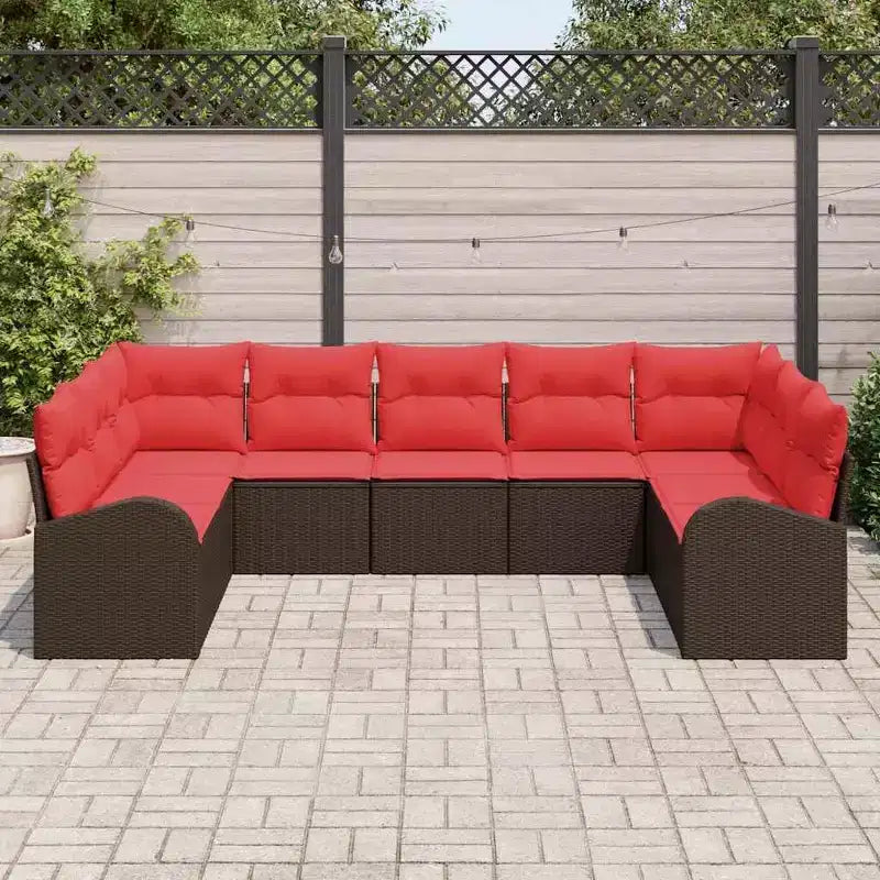 vidaXL Garden Sofa Set 9 pcs Brown Poly rattan - Brown Without Table