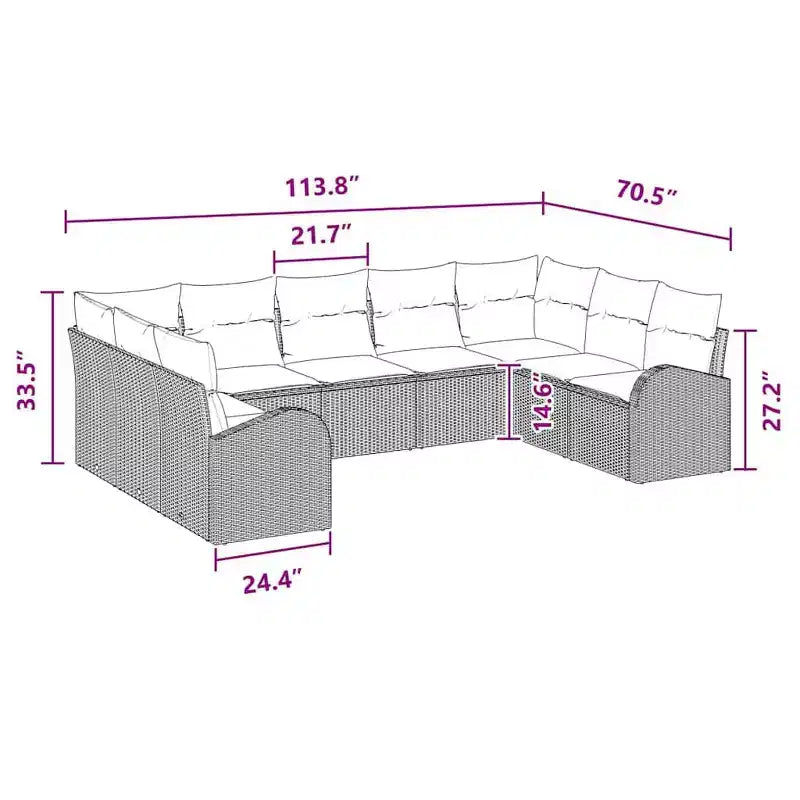 vidaXL Garden Sofa Set 9 pcs Brown Poly rattan - Brown Without Table