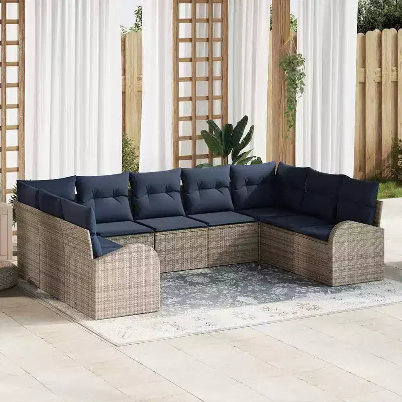 vidaXL Garden Sofa Set 9 pcs Brown Poly rattan - Brown Without Table