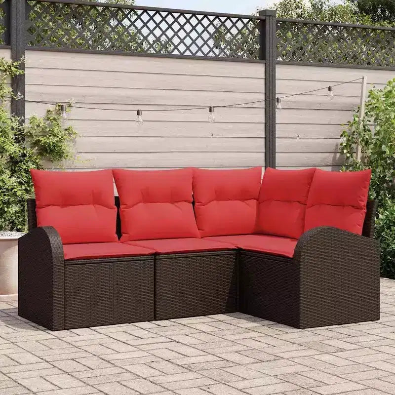 vidaXL Garden Sofa Set with Cushion 4 pcs Brown Poly rattan