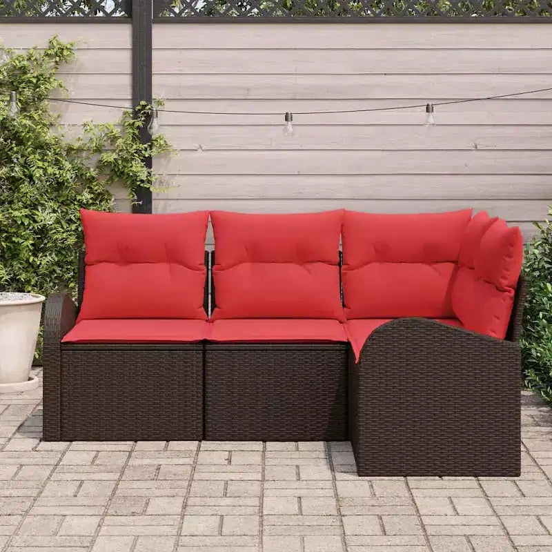vidaXL Garden Sofa Set with Cushion 4 pcs Brown Poly rattan