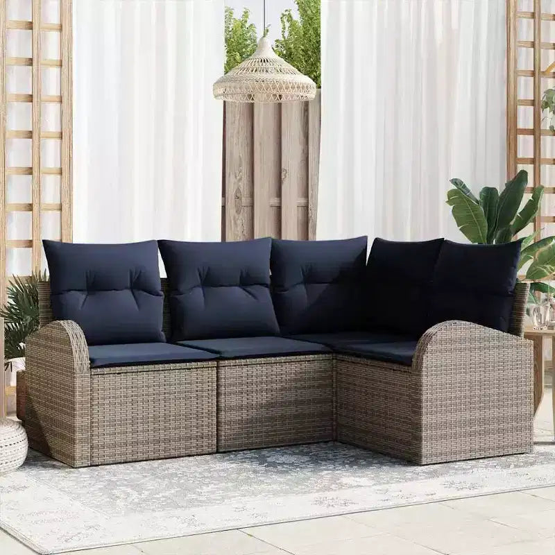 vidaXL Garden Sofa Set with Cushion 4 pcs Brown Poly rattan