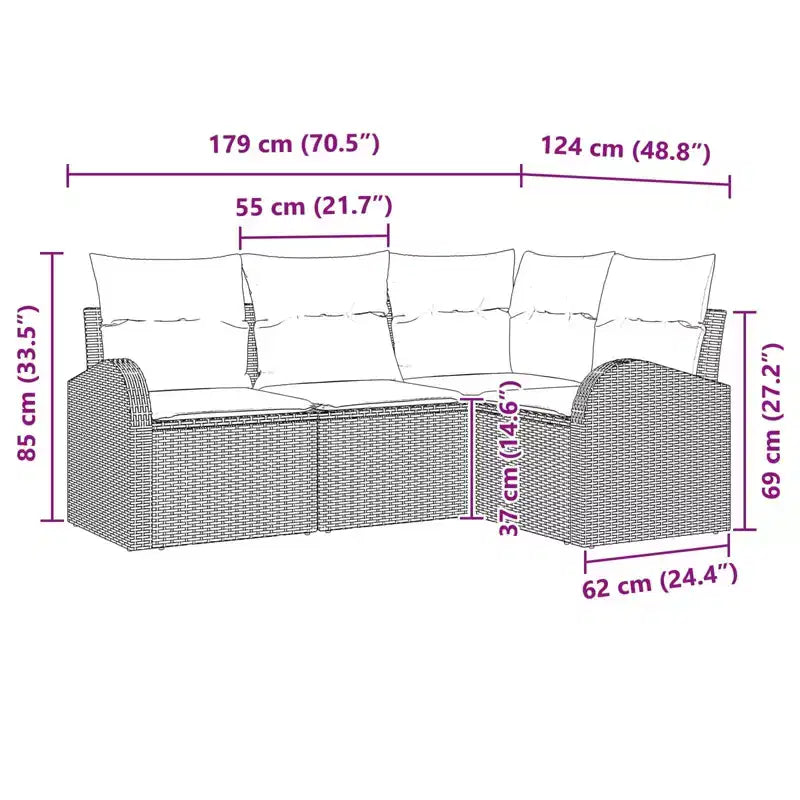 vidaXL Garden Sofa Set with Cushion 4 pcs Brown Poly rattan