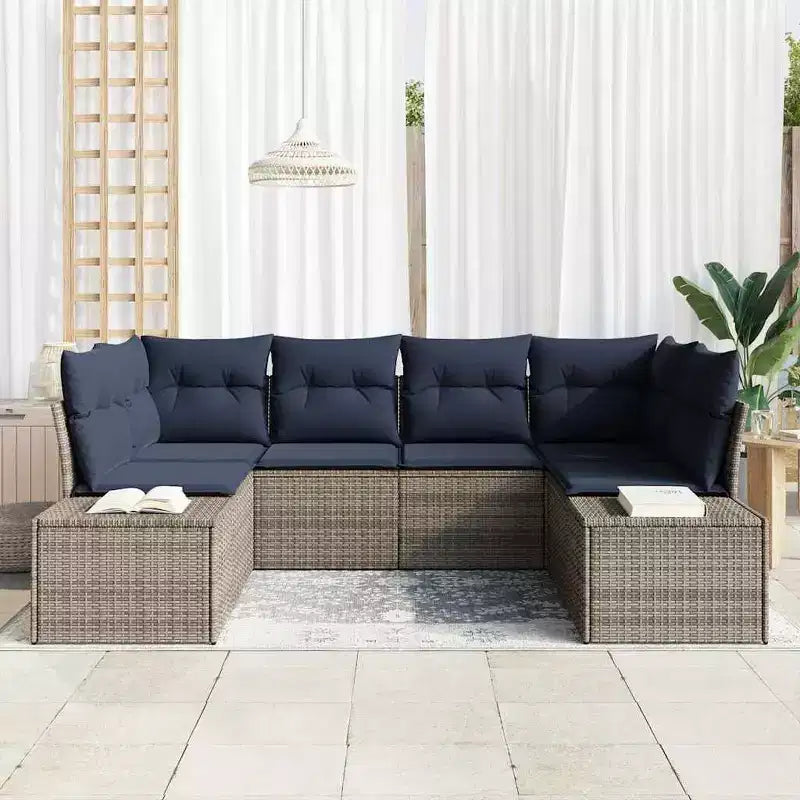 vidaXL Garden Sofa Set with Cushion 6 pcs Brown Poly rattan