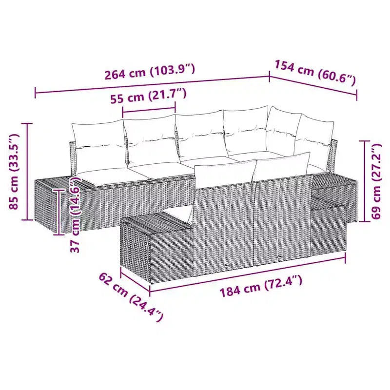 vidaXL Garden Sofa Set with Cushion 7 pcs Brown Poly rattan