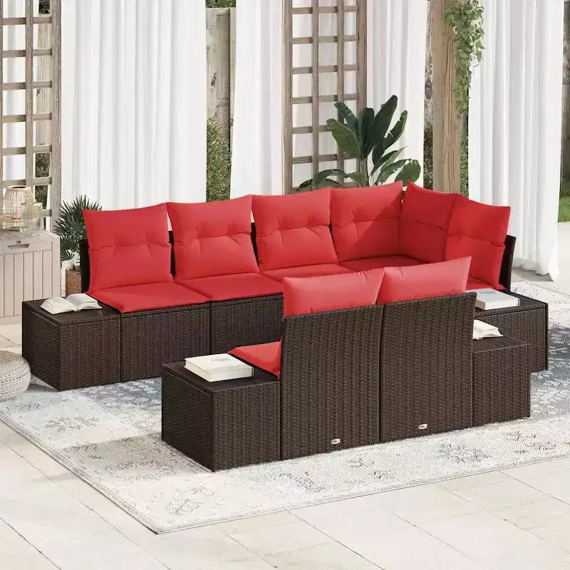 vidaXL Garden Sofa Set with Cushion 7 pcs Brown Poly rattan