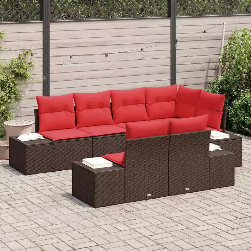 vidaXL Garden Sofa Set with Cushion 7 pcs Brown Poly rattan