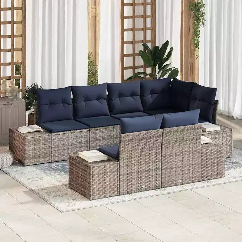 vidaXL Garden Sofa Set with Cushion 7 pcs Brown Poly rattan