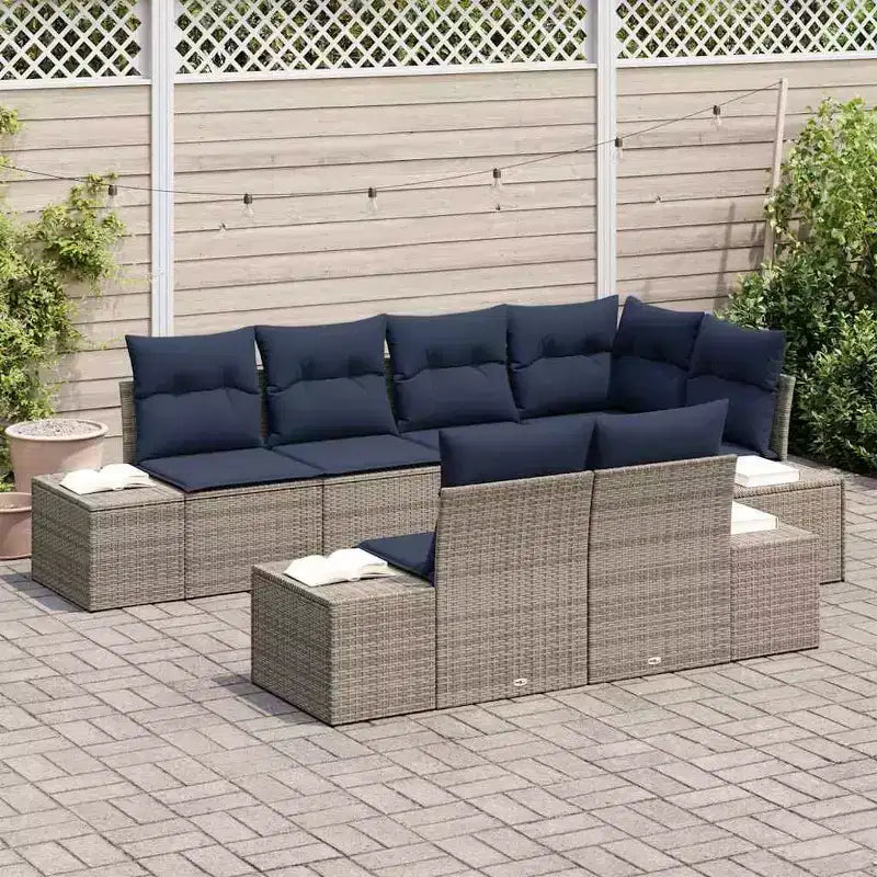 vidaXL Garden Sofa Set with Cushion 7 pcs Brown Poly rattan