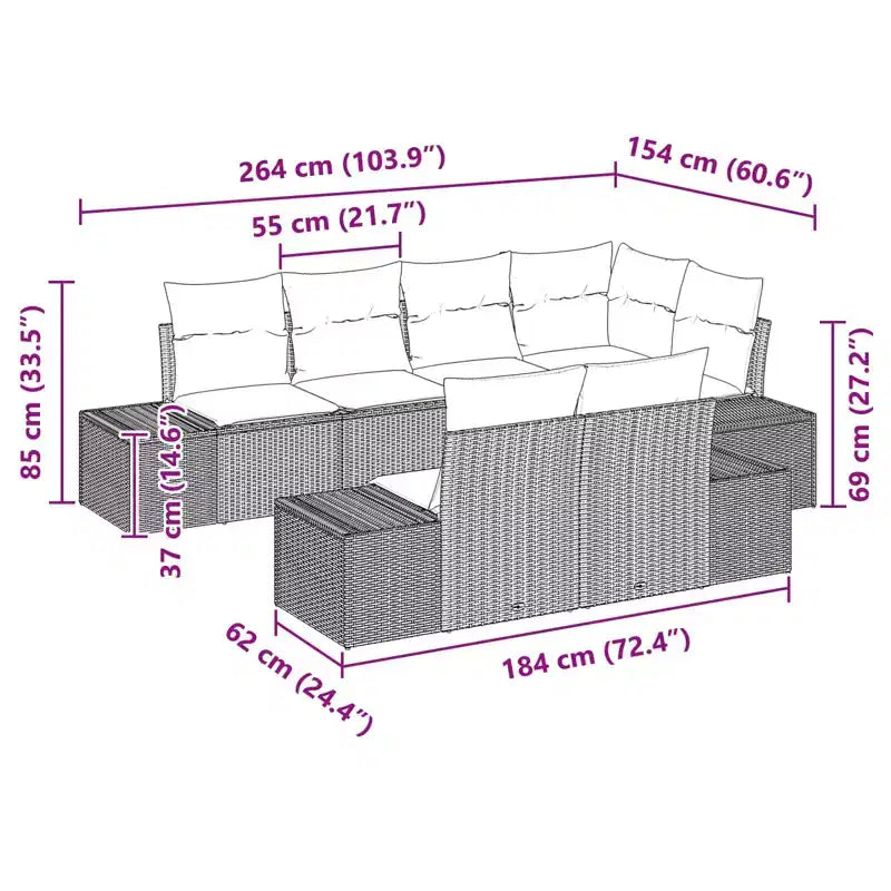 vidaXL Garden Sofa Set with Cushion 7 pcs Brown Poly rattan
