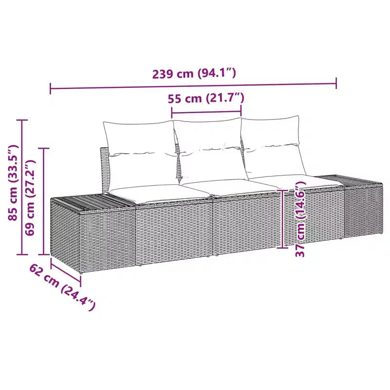 vidaXL Garden Sofa Set 3 pcs Brown Poly rattan