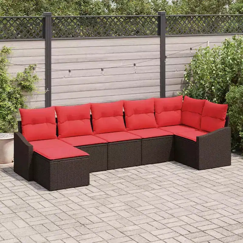 vidaXL Garden Sofa Set 7 pcs Brown Poly rattan - Brown Without Table