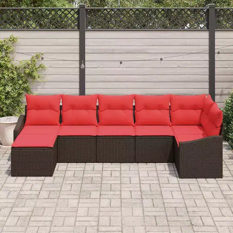 vidaXL Garden Sofa Set 7 pcs Brown Poly rattan - Brown Without Table