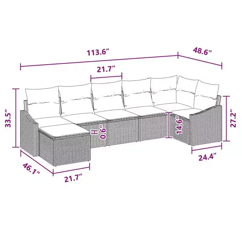 vidaXL Garden Sofa Set 7 pcs Brown Poly rattan - Brown Without Table
