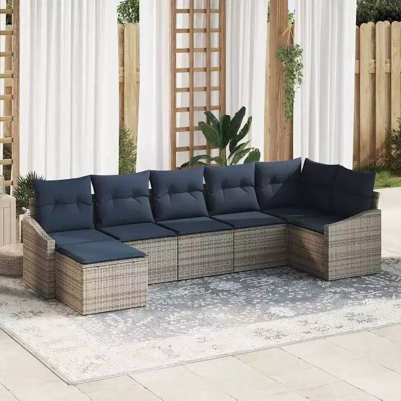 vidaXL Garden Sofa Set 7 pcs Brown Poly rattan - Brown Without Table