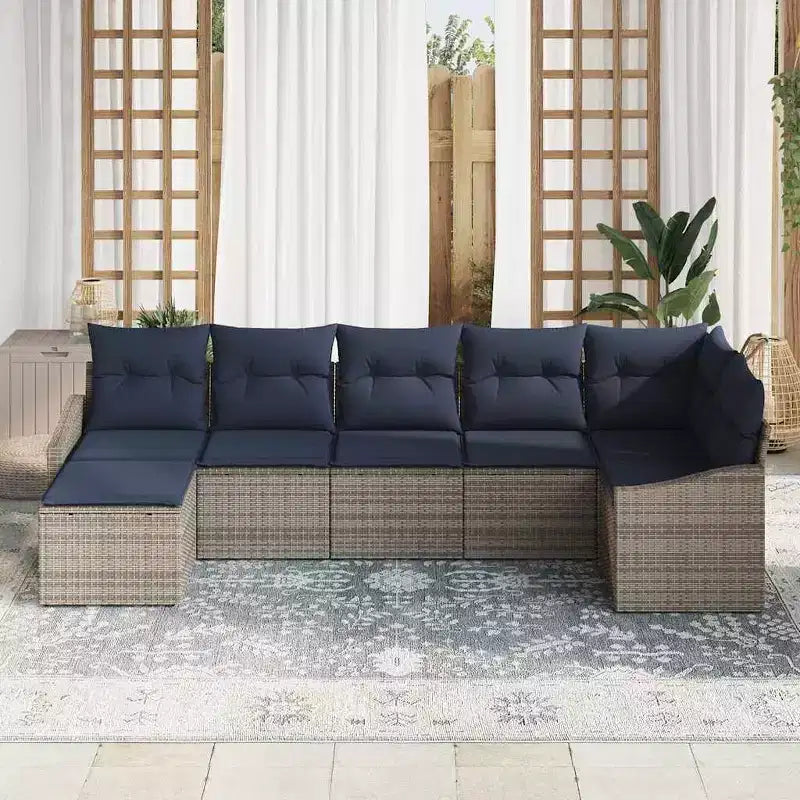 vidaXL Garden Sofa Set 7 pcs Brown Poly rattan - Brown Without Table