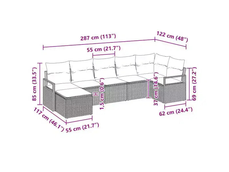 vidaXL Garden Sofa Set 7 pcs Brown Poly rattan