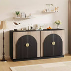 Modern Fluted Sideboard Buffet Cabinet with Arched Doors, Adjustable Shelves, Entryway Accent Storage Cabinet for Dining Room Living Room Hallway