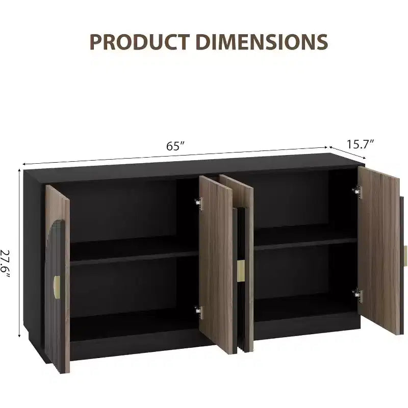 Bahut moderne cannelé avec portes arquées, étagères réglables, meuble de rangement d'appoint pour entrée, salle à manger, salon, couloir