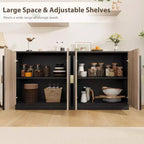 Bahut moderne cannelé avec portes arquées, étagères réglables, meuble de rangement d'appoint pour entrée, salle à manger, salon, couloir